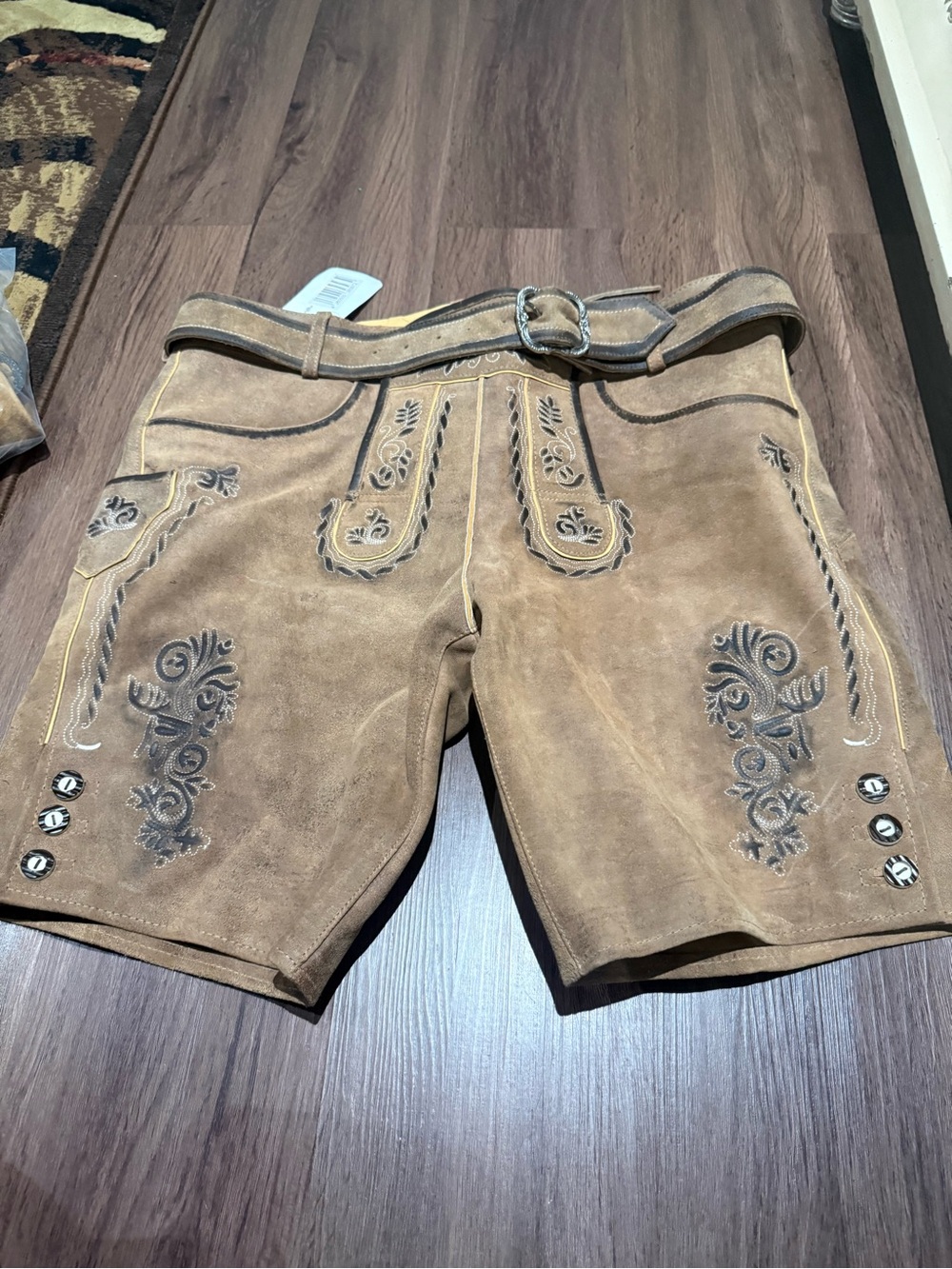 Traditional Brown Suede Men's Lederhosen-Style Shorts